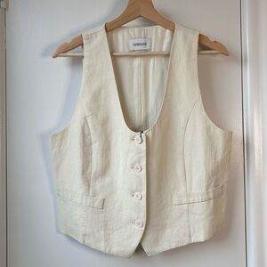 Massimo Dutti Cream Linen-Blend Tailored Vest